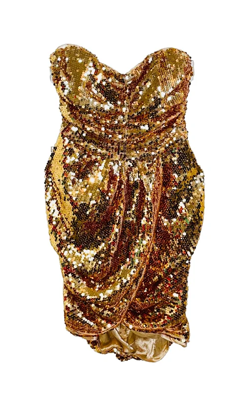 RENT Petite Vintage Gold Sequin Strapless Micro Dress Sequin Shift Gown