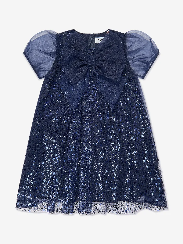 Mama Luma Girls Sequined Soft Tulle Dress in Navy Sequin Dress Chic