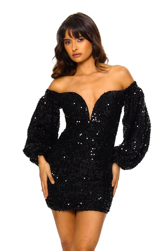 Black Sequin Off The Shoulder Dress Strapless Sequin Dress