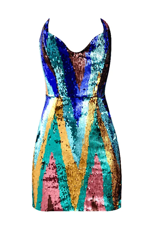 Sequinned Strapless Chevron Mini Dress Off-shoulder Sequin