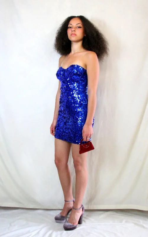 Vintage Cobalt Blue Sequin Mini Dress Sequin Dress Look