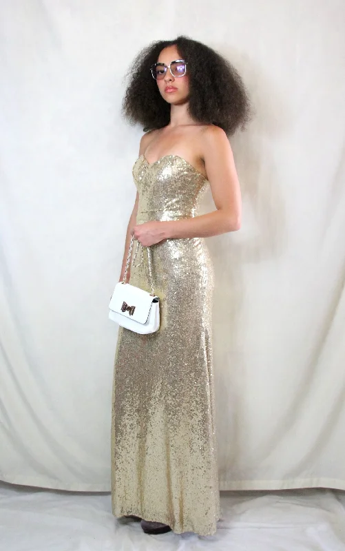 RENT Vintage Gold Sequin Maxi Dress Sequin Dress Style