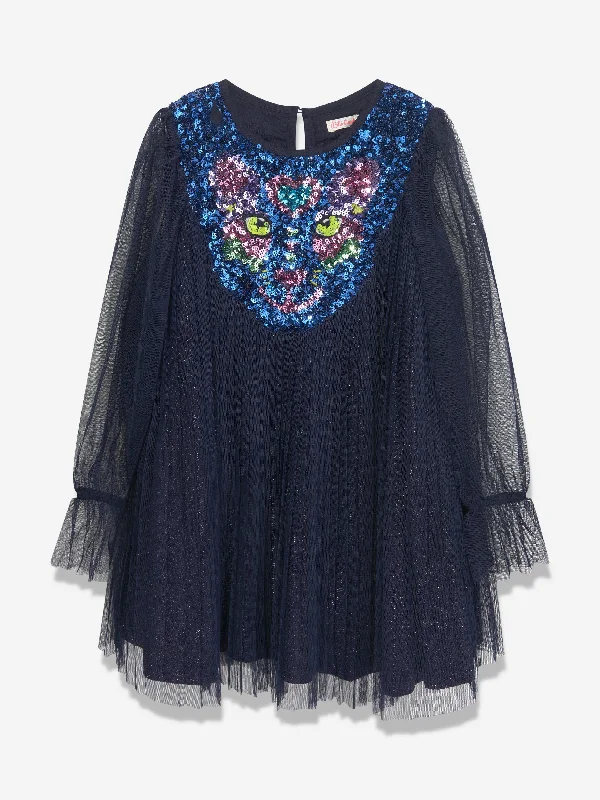 Billieblush Girls Sequin And Tulle Dress in Navy Vintage Sequin Dress