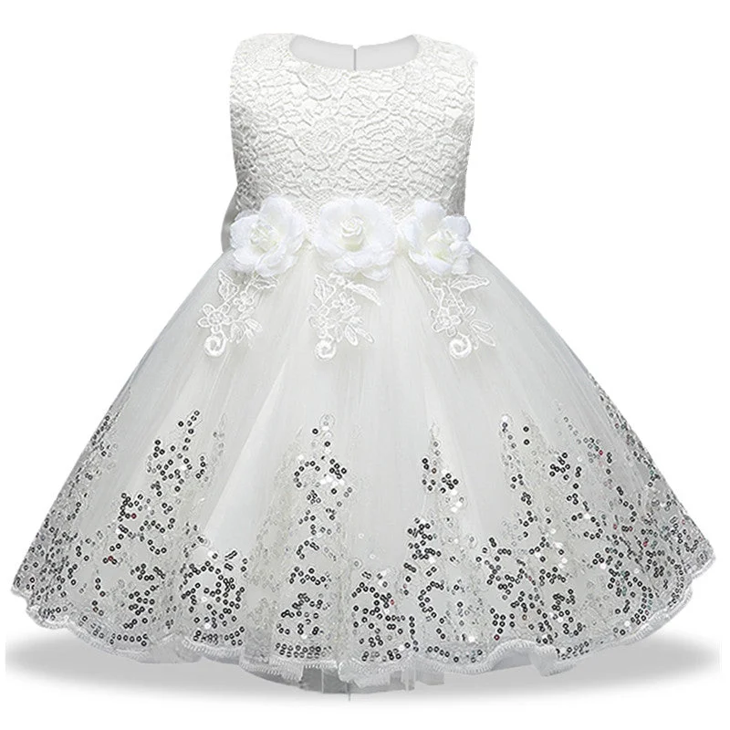 Girls Sequin & Lace White Dress ( 6 -12Yrs) Shiny Sequin Dress