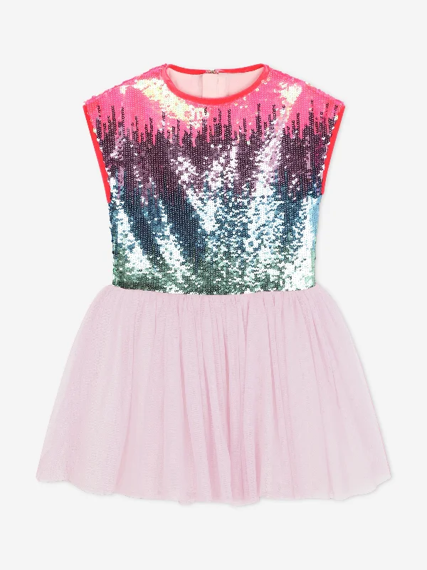 Billieblush Girls Sequin And Mesh Occasion Dress in Pink Sexy Sequin Dress