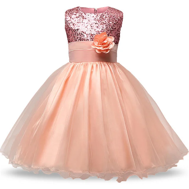 Girls Sequin Princess Dress - Peach (3-12 Yrs) Sequin Gown Party