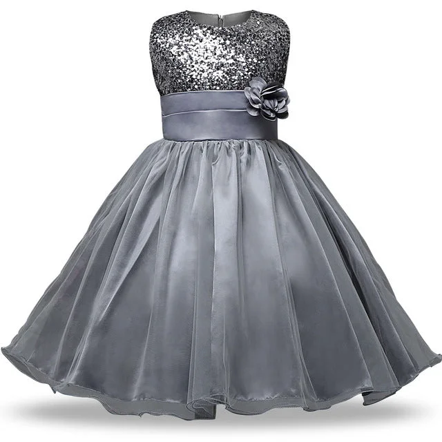 Sequin & Tulle Princess Dress/Grey (3-12Yrs) Sequin Dress Shine