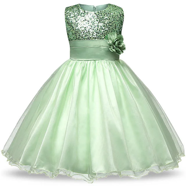 Girls Green Sequin Dress (2-14 Yrs) Sequin Dress Midi