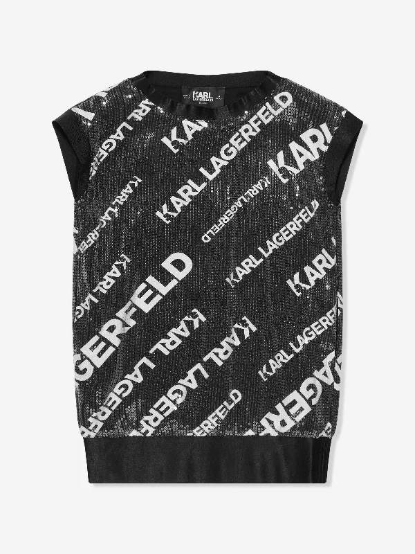 Karl Lagerfeld Girls Sequin Logo Dress in Black Sequin Dress Trendy