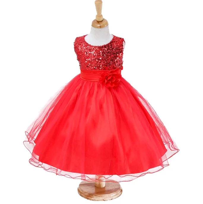 Girls Sequin & Tulle Red Dress, Size 2-14 yrs All-Over Sequin Dress