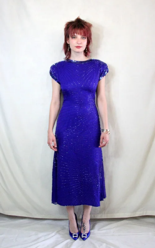 Gatsby Cobalt Blue Sequin Dress Hot Pink Sequin