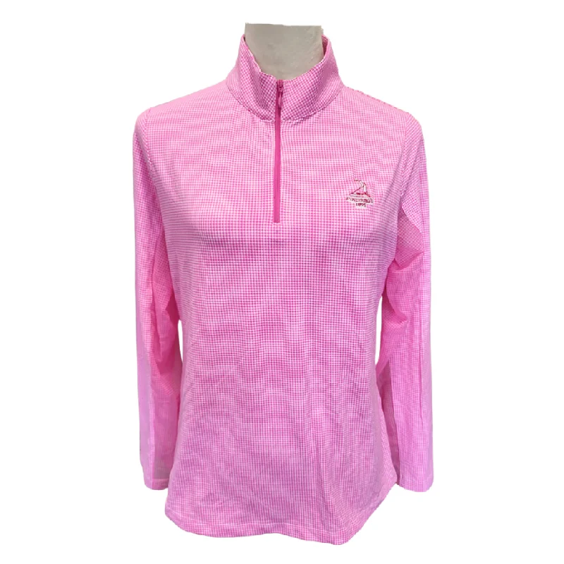 Women's Ibkul Pink Gingham Long Sleeve Zip Mock Sun Shirt w/ Logo Size M. MSP$100