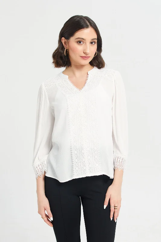 Women White Lace Patch Blouse