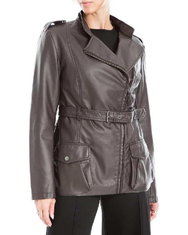 Max Studio Leatherette Jacket Fitted Blazer Look