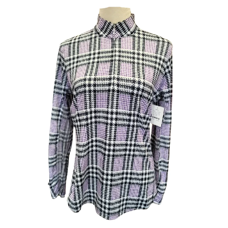 Women's EP NY Black & Purple Plaid Zip Sun Shirt Pullover w/ Logo Size M MSP$97