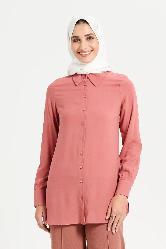 Women Pink Collared Solid Shirt