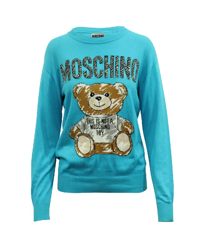 Moschino Teddy Bear Sweatshirt in Blue Cotton Black Blazer Jacket