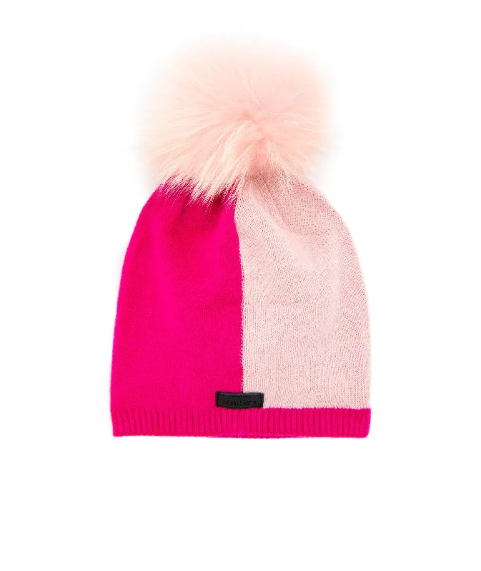 Women's vintage jacketsManiere Pink Color Block Knit Hat With Pink Pom Women's vintage jackets