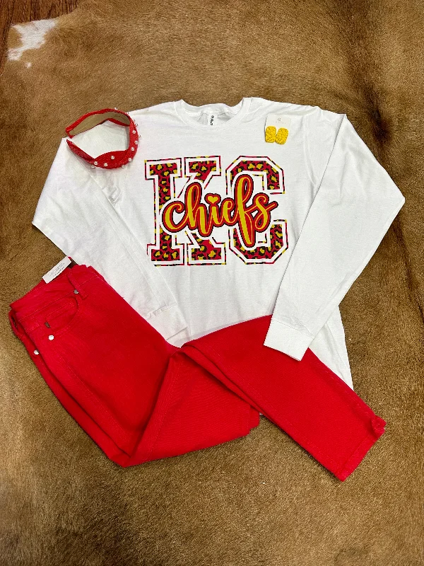 Kansas City Chiefs on White Long Sleeve Tee High-neck Sweatshirt Hoodie