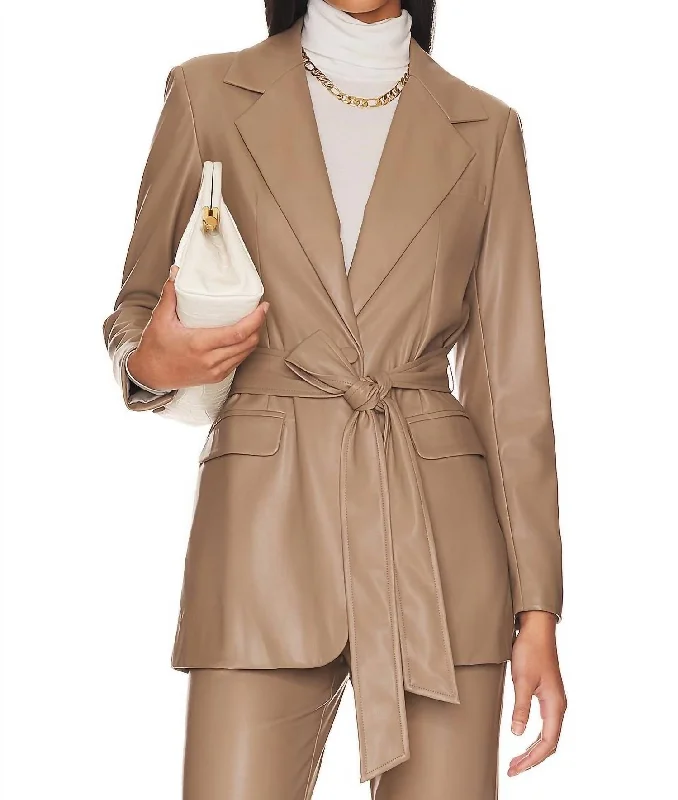 Bardot Faux Leather Belted Jacket In Taupe Blazers for Women’s Wardrobe