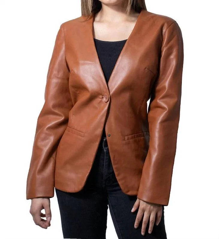 Single-Button V-Neck Blazer In Brown Classic Style Blazer