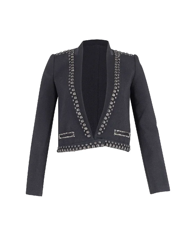 Isabel Marant Studded Blazer Jacket in Black Virgin Wool Button Detail Blazer