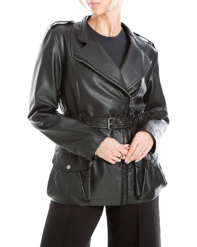 Max Studio Leatherette Jacket Checked Blazer for Women