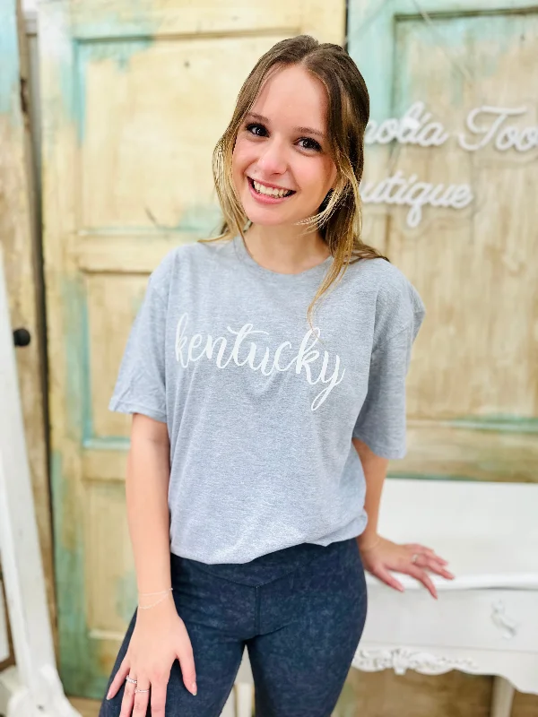 White Kentucky Script on Heather Grey T-Shirt Fashion Hoodie Sweatshirt