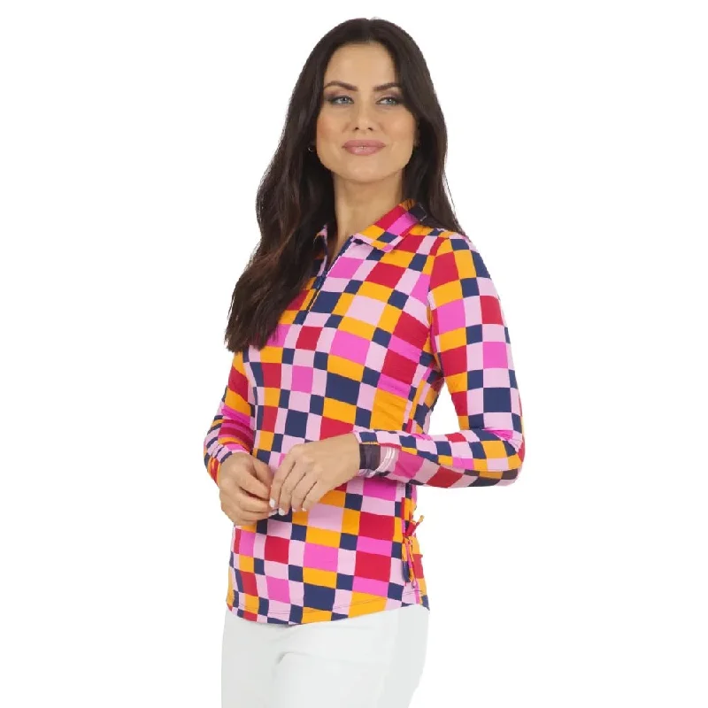 New Ibkul Women's Annalise Print Long Sleeve Zip Mock Pullover Size S MSP$100