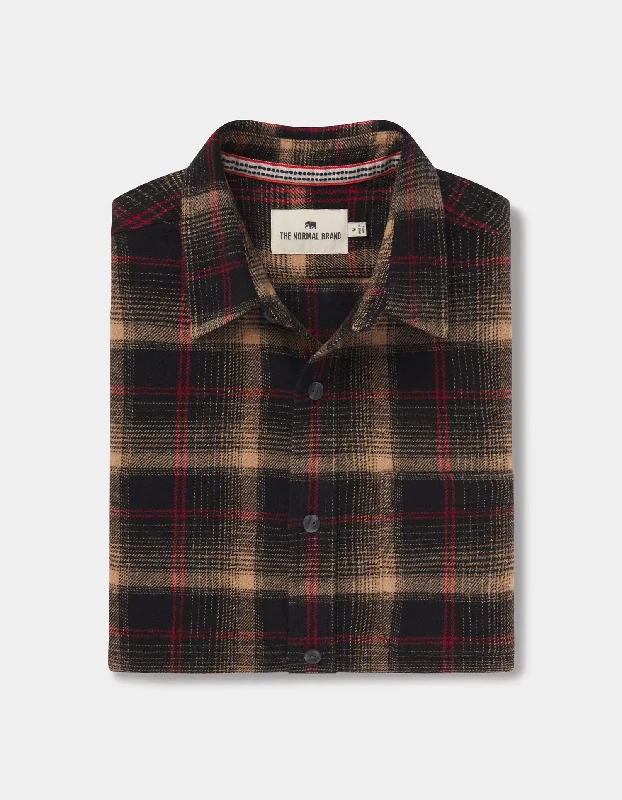 Louis Heavyweight Flannel Overshirt in Black Plaid