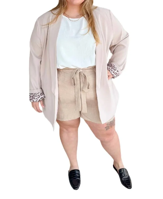 Lattie Leopard Lined Blazer In Beige Casual Blazer Jackets