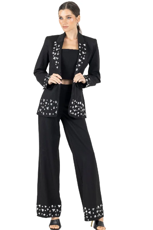 Joslin White Stone Blazer in  Black Buttoned Blazer for Women