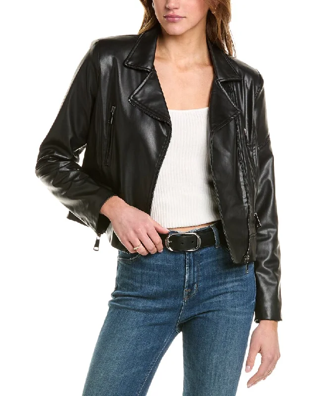 THEO The Label Hera V-Leather Zip Biker Jacket Oversized Blazer Look