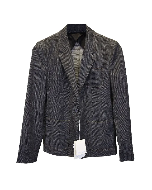 Max Mara Single-Breasted Blazer in Grey Wool Tweed Blazer Jacket