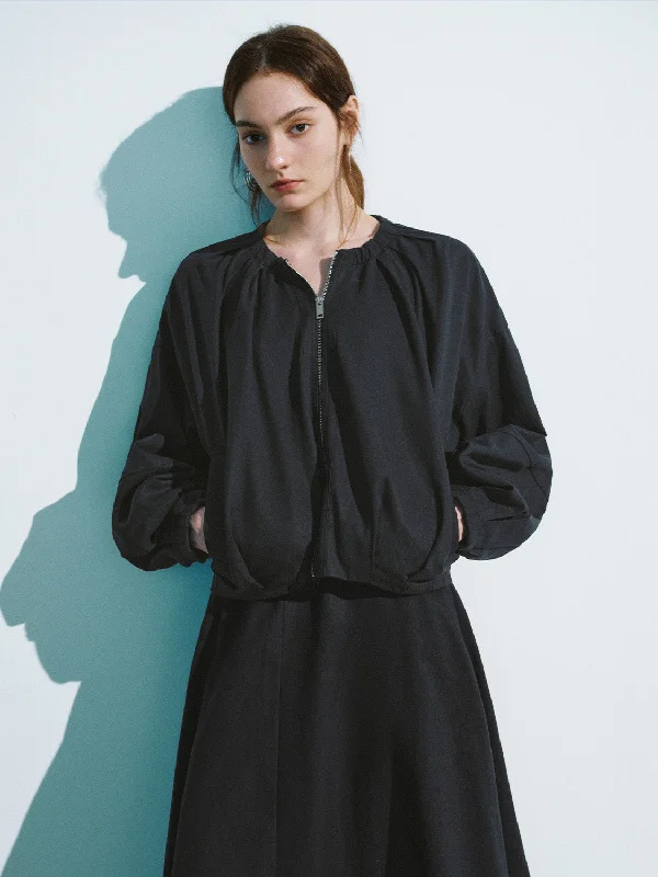 Zipper Front Crew Neck Oversized Jacket