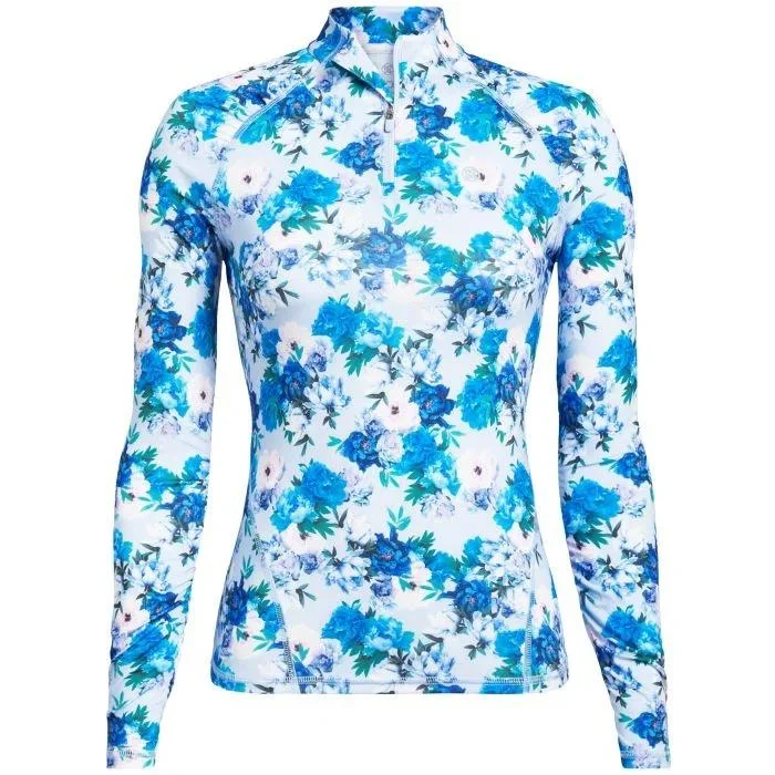 New Women's G/Fore Photo Floral Tech Jersey Quarter Zip Golf Pullover Size L MSP$150