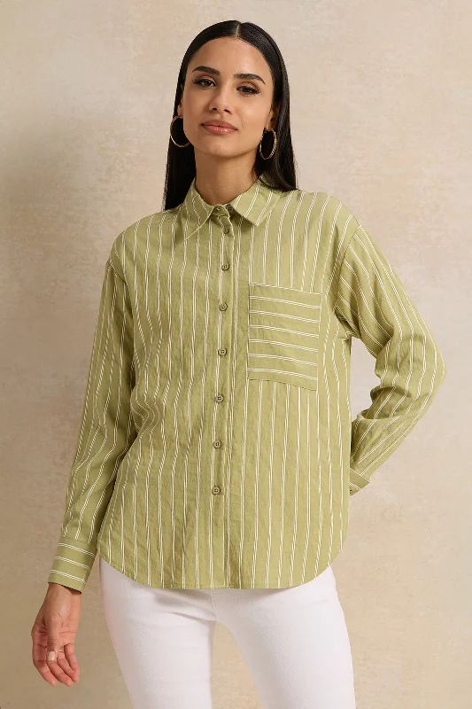 Women Green Striped Shirt