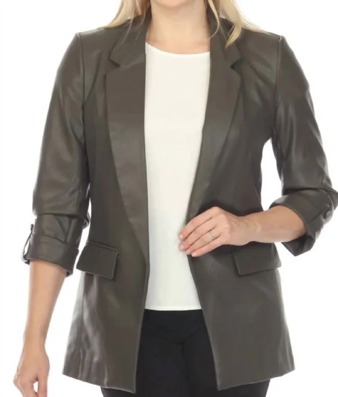 Open Front Blazer In Avocado Tweed Blazer Jacket