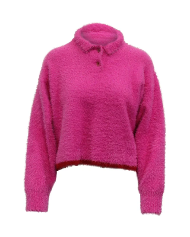 Jacquemus Le Polo Neve Textured Jumper in Pink Polyamide Blazer with Pockets