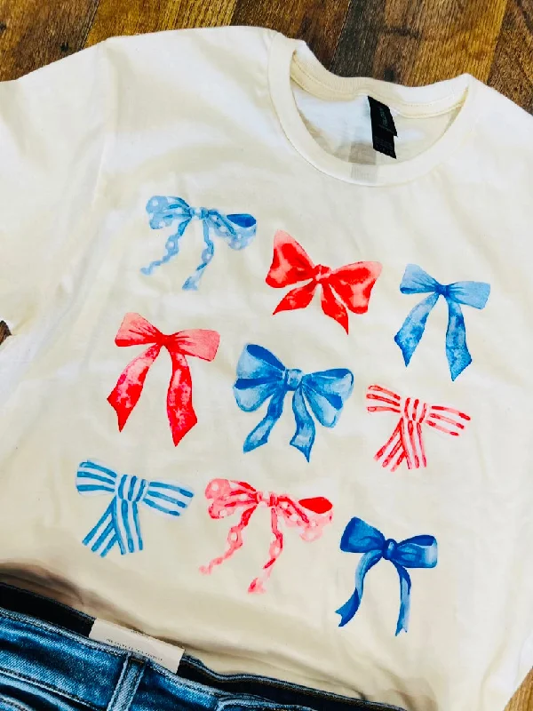 "Patriotic Bows" Short Sleeve Tee in Natural Hoodie Sweatshirt with Logo