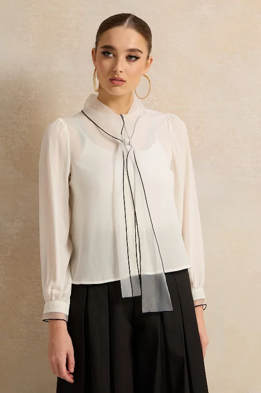 Women Ivory Collared Button Down Blouse