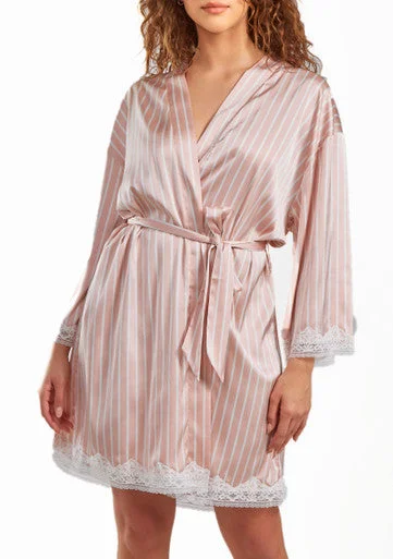 Plus size pajama setsBrittney Satin Striped 1pc Robe with Self Tie Sash and Trimmed in Lace Plus size pajama sets