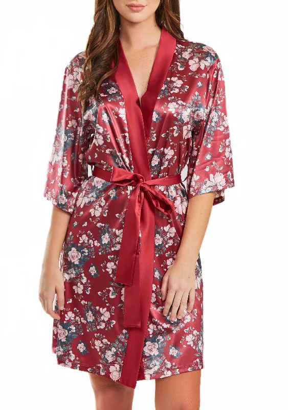 Petite pajama setsElea 1pc Contrast Satin Floral Robe with Self Tie Sash Petite pajama sets