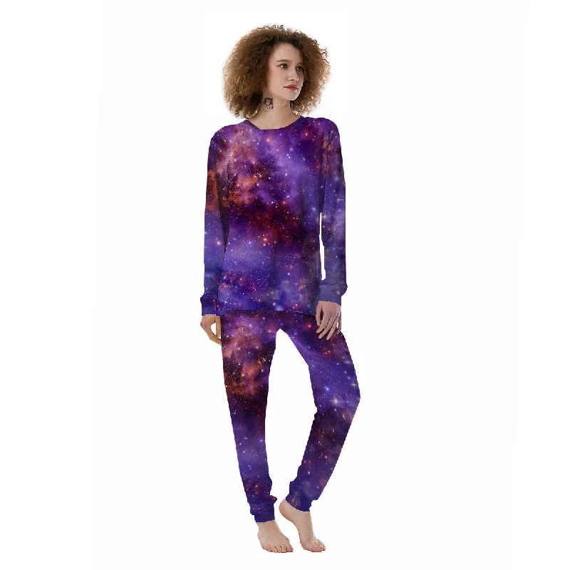 Best pajama sets for honeymoonGalaxy Outer Space Dark Purple Print Women's Pajamas Best pajama sets for honeymoon