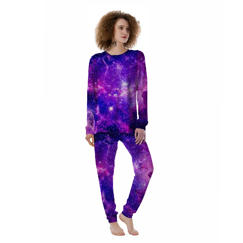 Linen pajama setsGalaxy Space Dark Purple Universe Print Women's Pajamas Linen pajama sets