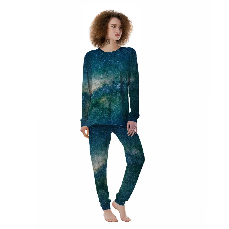 Couple pajama setsGalaxy Space Dark Teal Print Women's Pajamas Couple pajama sets