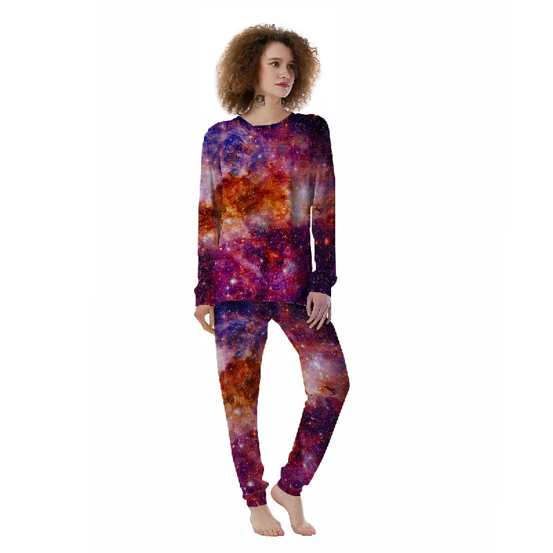 Custom pajama sets with namesGalaxy Space Fiery Nebula Universe Print Women's Pajamas Custom pajama sets with names