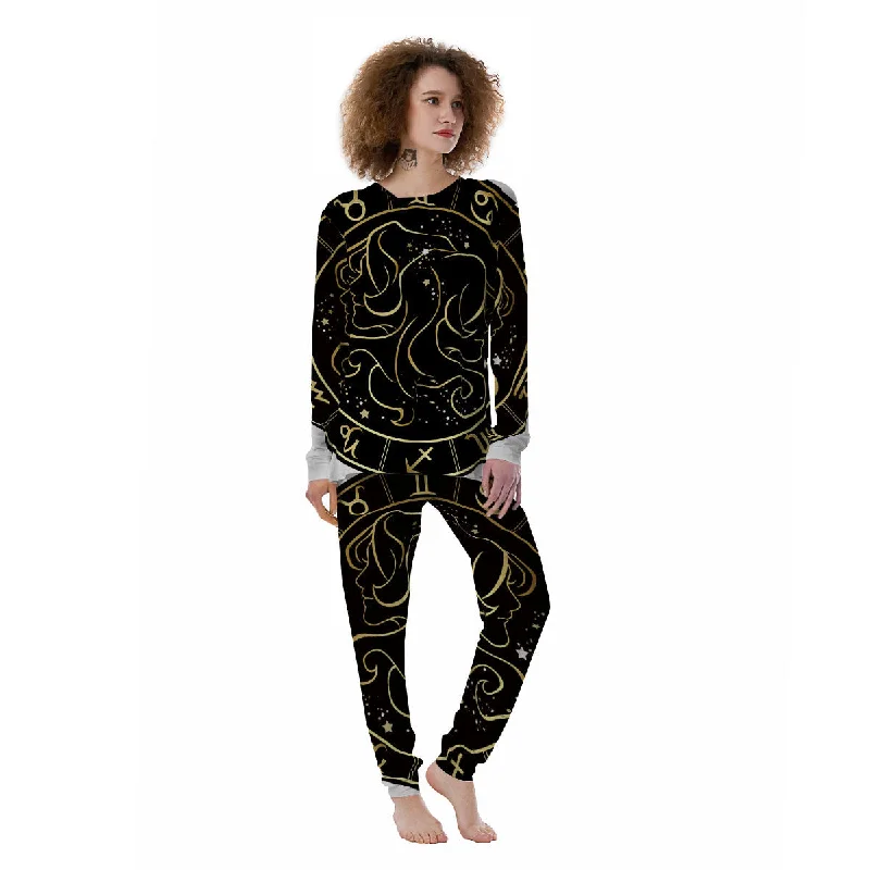 Short sleeve pajama setsGemini Sign Black And Gold Print Women's Pajamas Short sleeve pajama sets