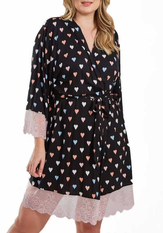 Discounted pajama setsHarmony Viscose Plus Size Hearts Robe Trimmed in Contrast lace with Self Tie Sash Discounted pajama sets