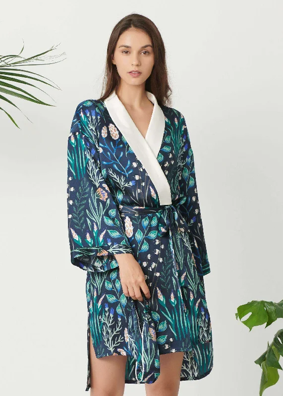 Jogger pajama setsFloral Printed Kimono Silk Robe Jogger pajama sets